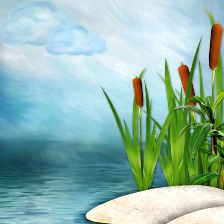 Озеро с камышами