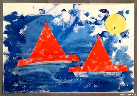 Кораблик красками для детей