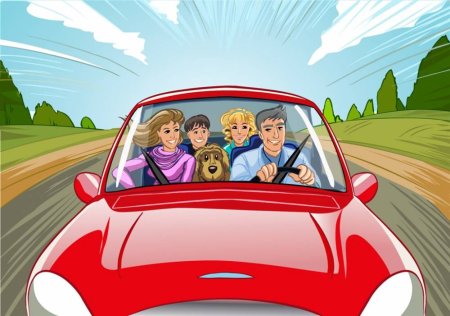 Семья в машине мультяшная
