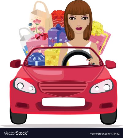 Мультяшная женщина в автомобиле