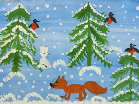 Зимой в лесу рисование для детей