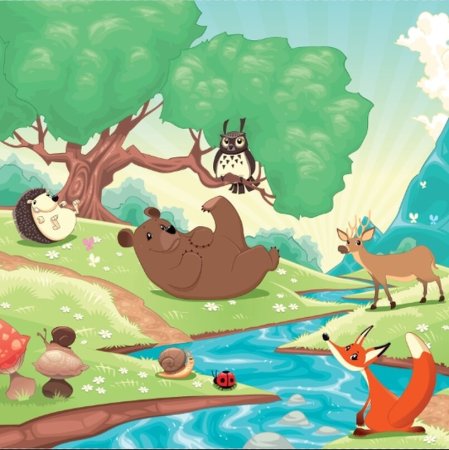 Мультяшный лес с животными