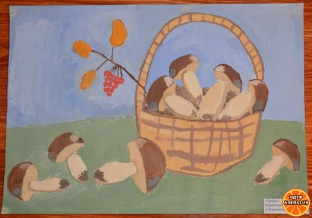 Рисование корзинка с грибами