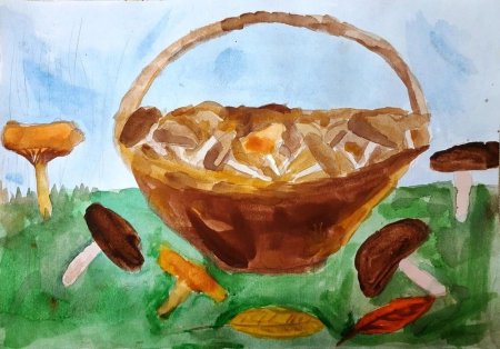 Рисование корзинка с грибами