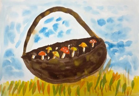 Нарисовать корзину с грибами