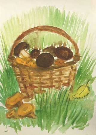 Лукошко с грибами раскраска