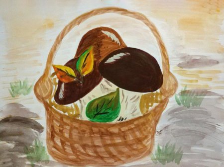 Лукошко с грибами раскраска