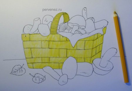 Рисование корзина с грибами