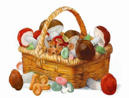 Рисование корзинка с грибами