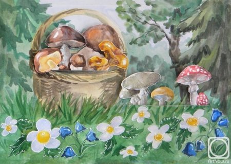 Лукошко с грибами раскраска