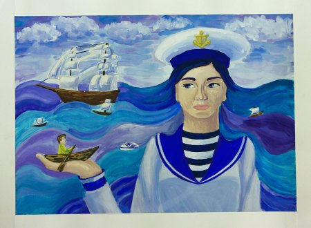 Рисунки детские море, моряк, морячка