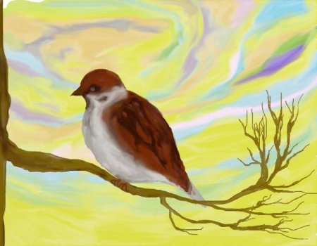 Воробей красками для детей