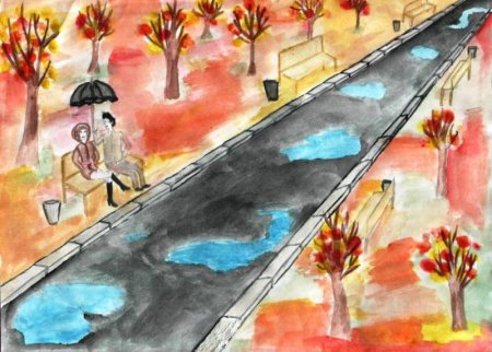 Осень на аллее , рисования для детей