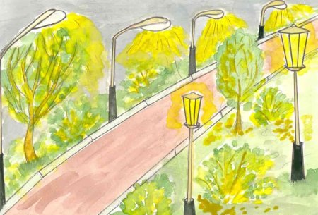 Аллея деревьев карандашом