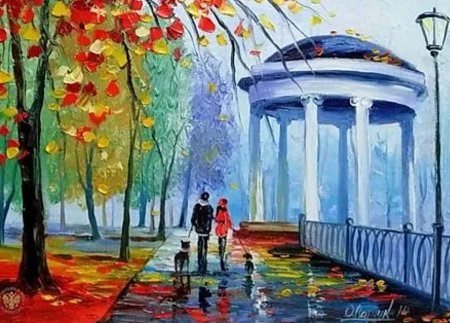 Городской пейзаж цветными карандашами