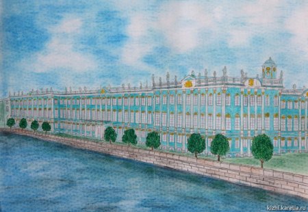 Санкт Петербург зимний дворец акварель