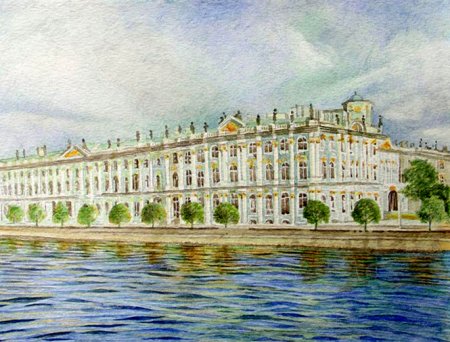 Санкт Петербург зимний дворец акварель
