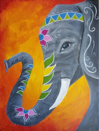 Индийский слон гуашью