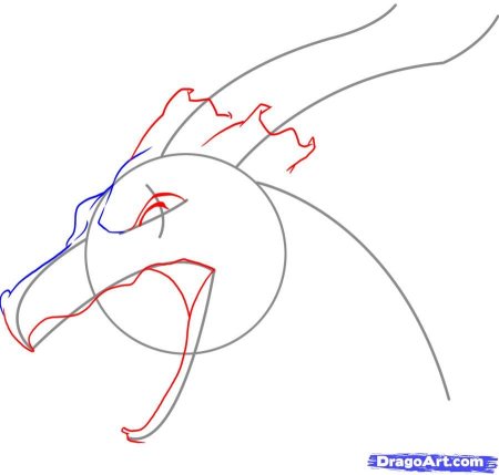 Поэтапное рисование головы дракона