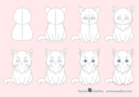 Схема для рисования аниме кошки