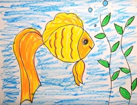 Рисунок золотая рыбка поэтапно (51 фото)