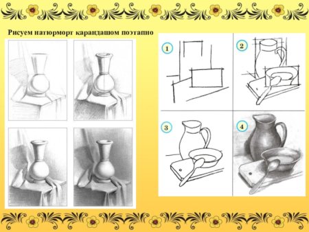 Поэтапное рисование натюрморта карандашом