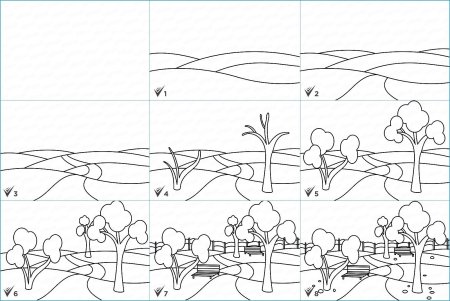 Поэтапный рисунок парка