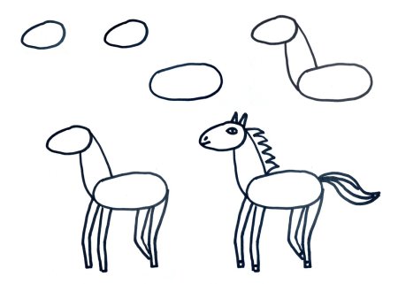 Поэтапно рисование животных в движении