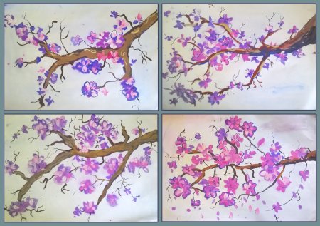 Веточка Сакуры гуашью