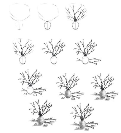 Рисование с натуры весенней ветки