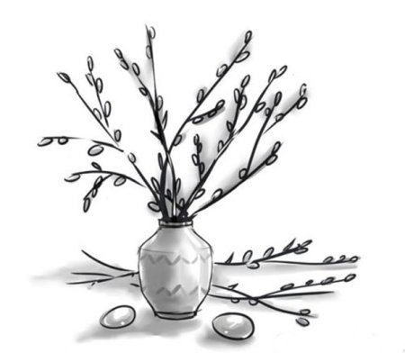 Верба в вазе раскраска