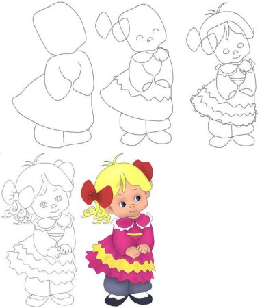 Схема рисования девочки для детей
