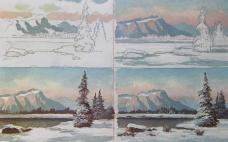 Поэтапное рисование пейзажа для детей