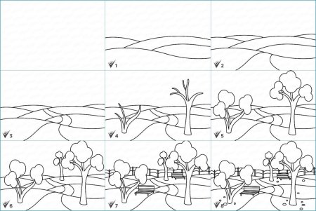 Последовательное рисование пейзажа