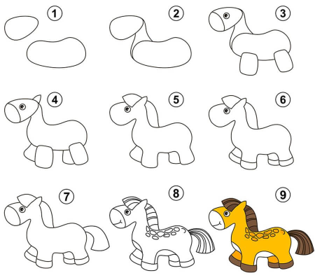 Поэтапный рисунок лошади
