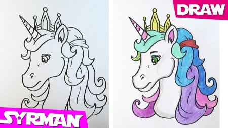 Легкий рисунок принцессы и единорога