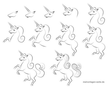 Поэтапное рисование единорога