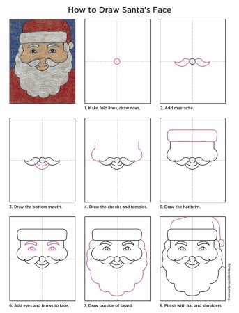 Нарисовать портрет Деда Мороза поэтапно