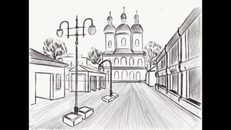 Городской пейзаж карандашом легкий