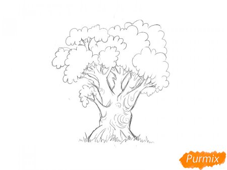 Поэтапное рисование листа дуба