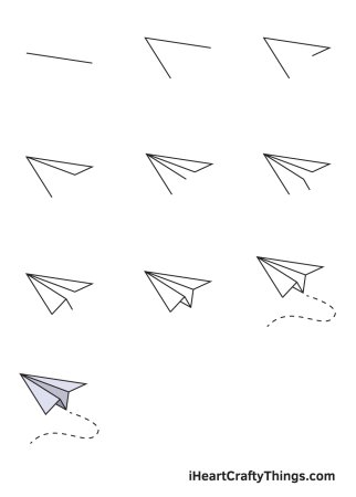 Самолетик бумажный рисунок поэтапно (44 фото)