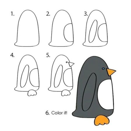 Поэтапное рисование пингвина для дошкольников