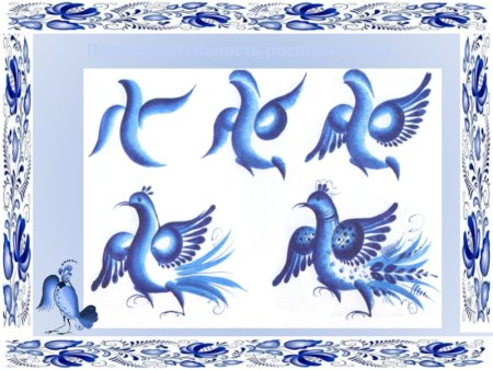 Роспись птицы в гжельской росписи