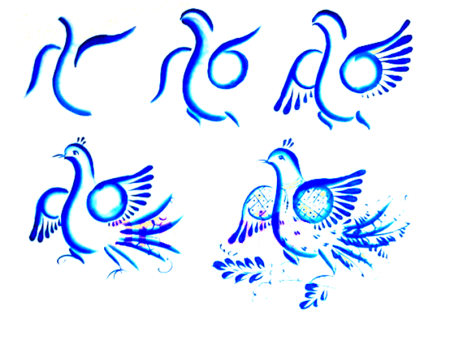 Роспись птицы в гжельской росписи