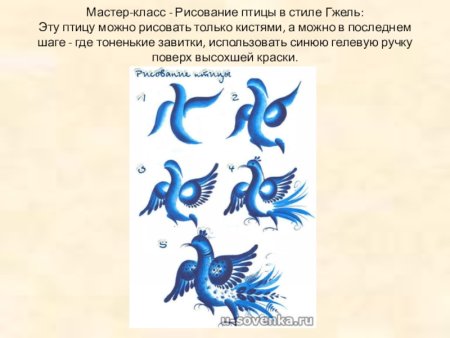 Последовательность росписи птицы Гжель