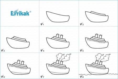 Поэтапное рисование корабля для детей
