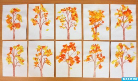 Этапы рисования осеннего дерева