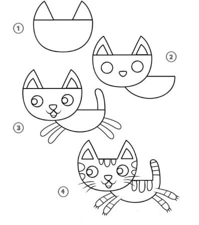 Схема рисования кота для детей
