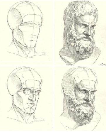 Гипсовая голова Геракла рисунок