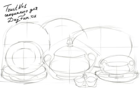 Пошаговое рисование посуды